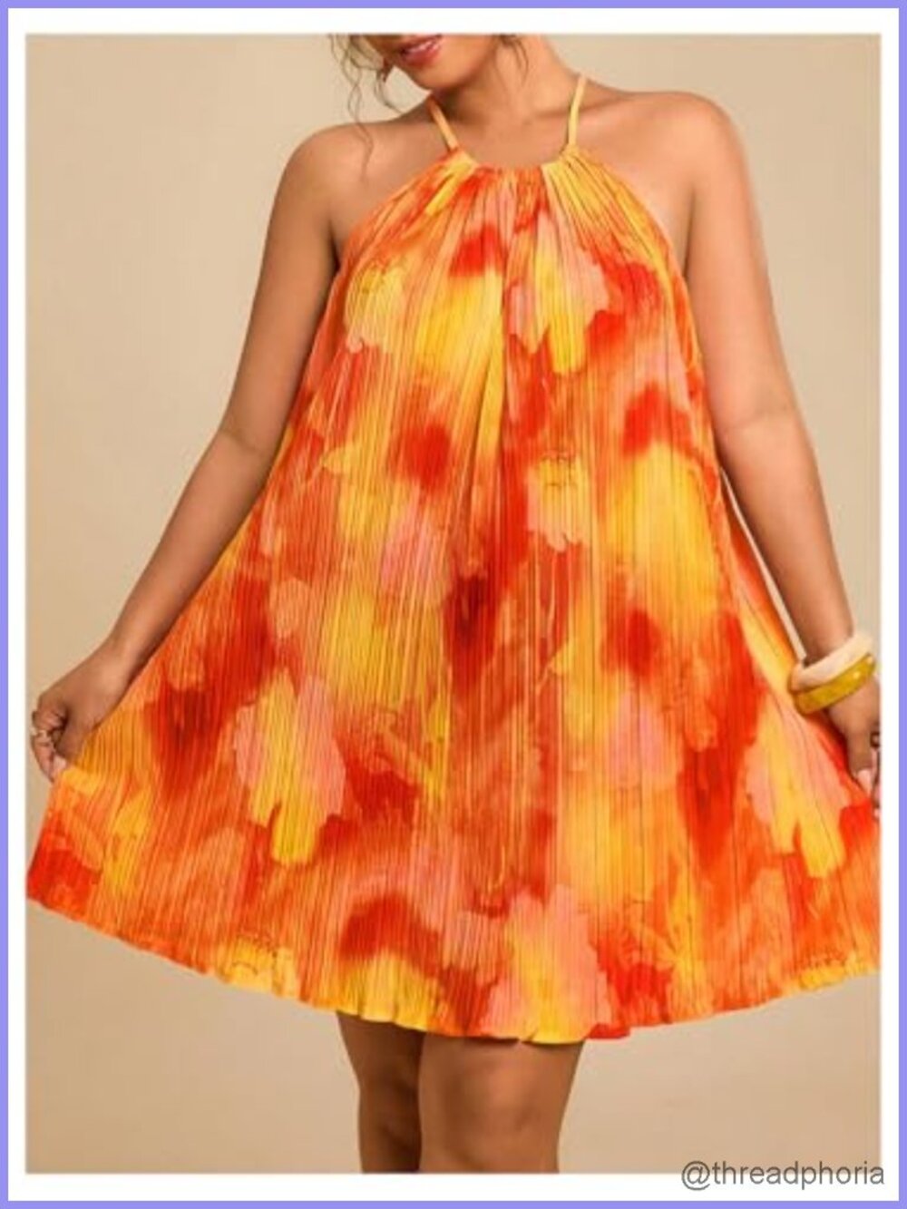 Plus Size Halter Pleated Mini Dress Tie Dye Flowy Beach Sundress - Picture 4 of 4